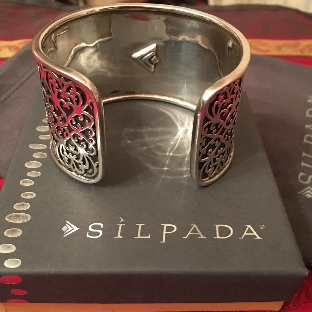 Vintage Silpada Sterling Silver Filigree Heart Scroll Cuff Bracelet R1697 - Picture 7 of 12